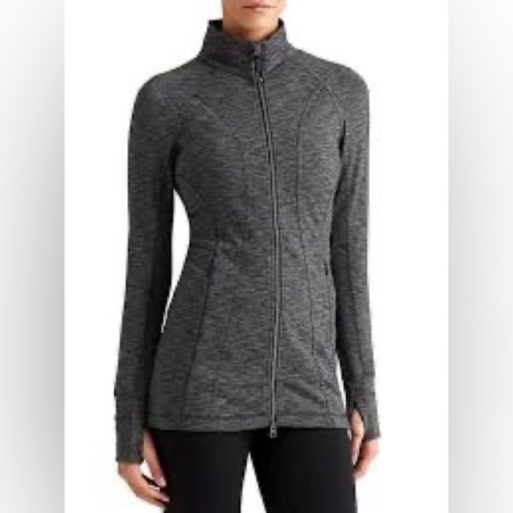 Athleta CYA HOPE Jacket Heathered Black Gray Full Zip Women’s size XXS